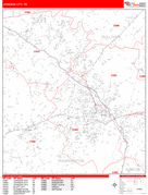Johnson City Digital Map Red Line Style